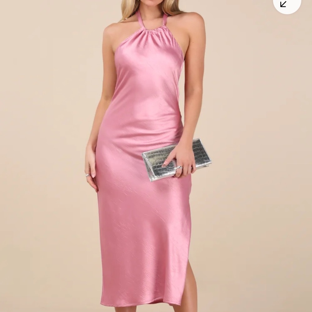 Lulu's Pink Ruched Halter Midi Dress